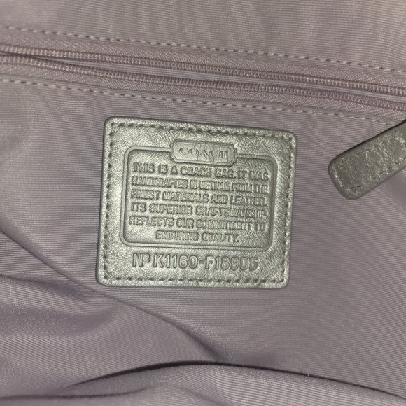 EUC - Coach Handbag Silver Gray Metal Signature monogram without a bear keychain - Picture 4 of 12